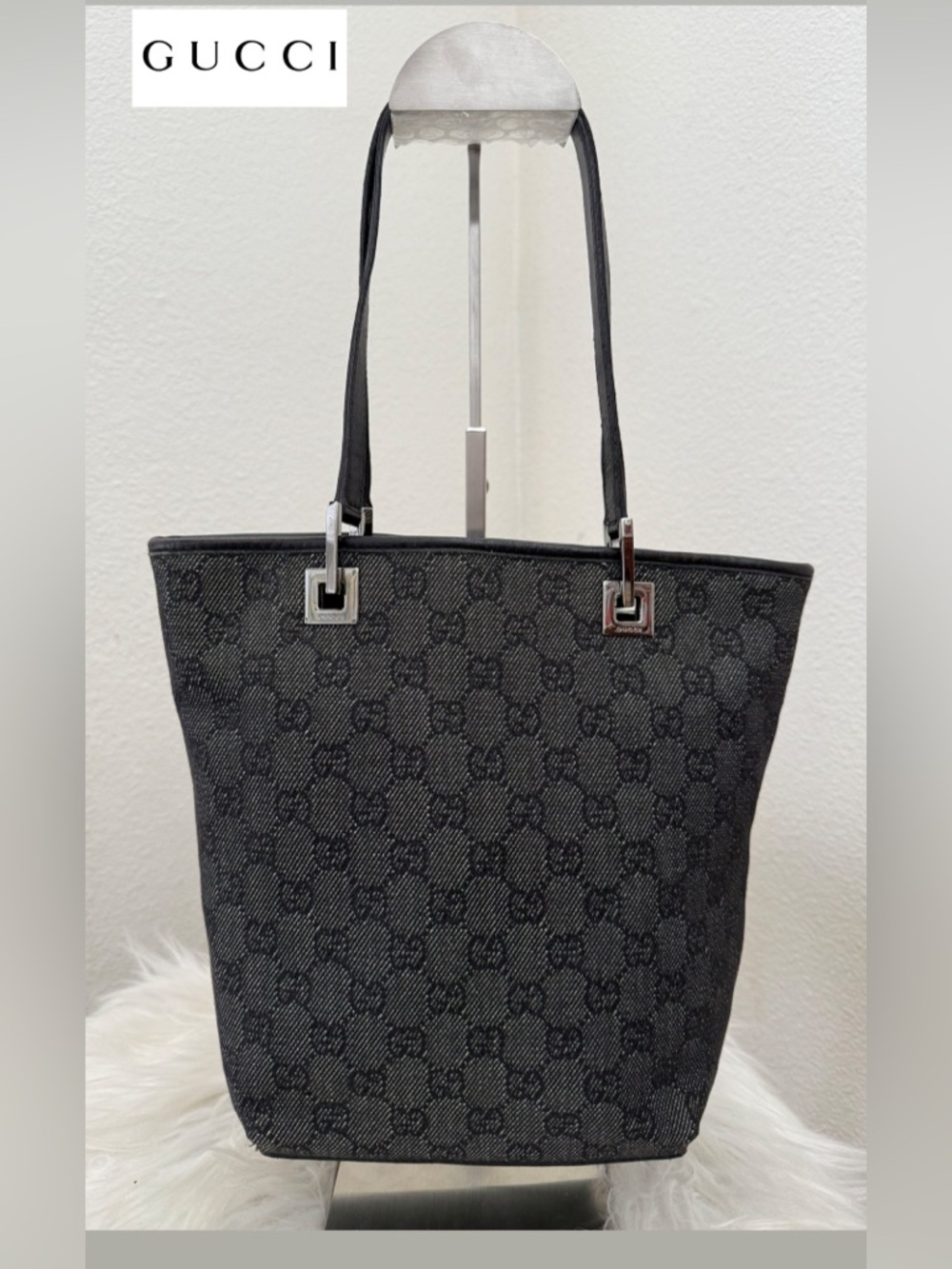 GUCCI GG Denim Bucket Tote Bag